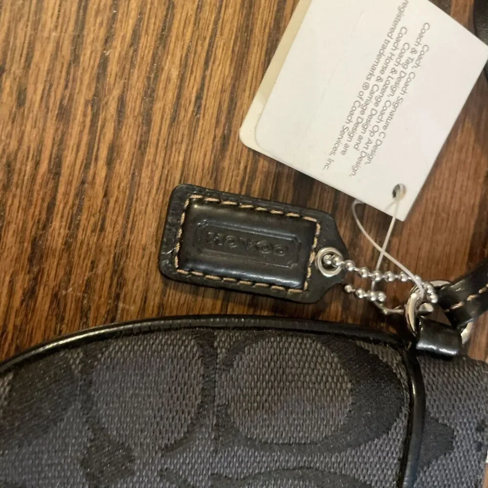Coach Signature C Classic Wristlet Black Canvas And Leather Trim Small